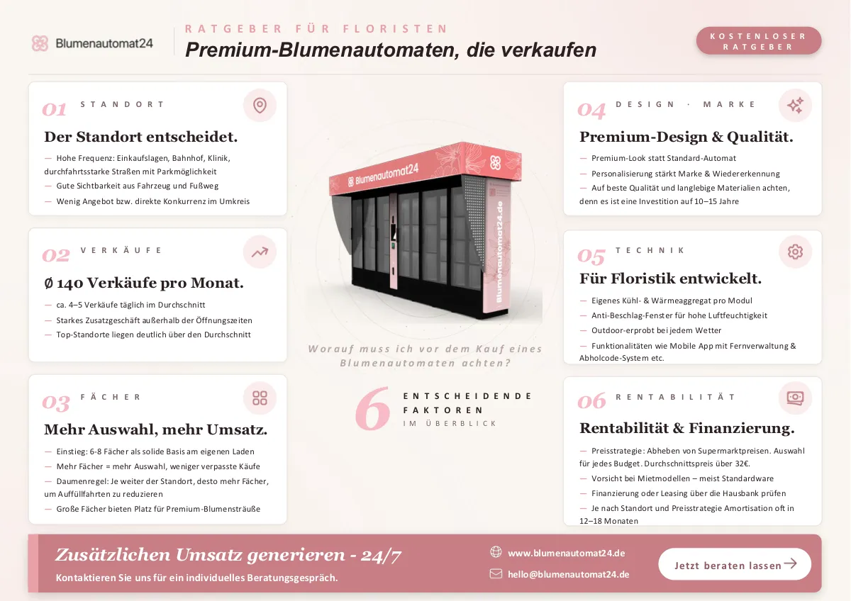 Neu: Kostenloser Ratgeber für Floristen – Worauf Sie vor dem Kauf eines Blumenautomaten achten müssen
